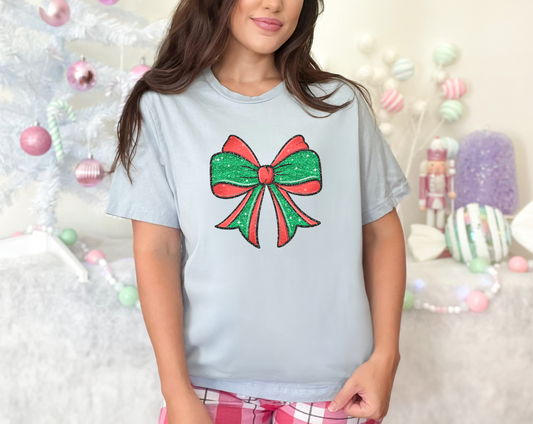 Christmas Glitter Bow DTF TRANSFER
