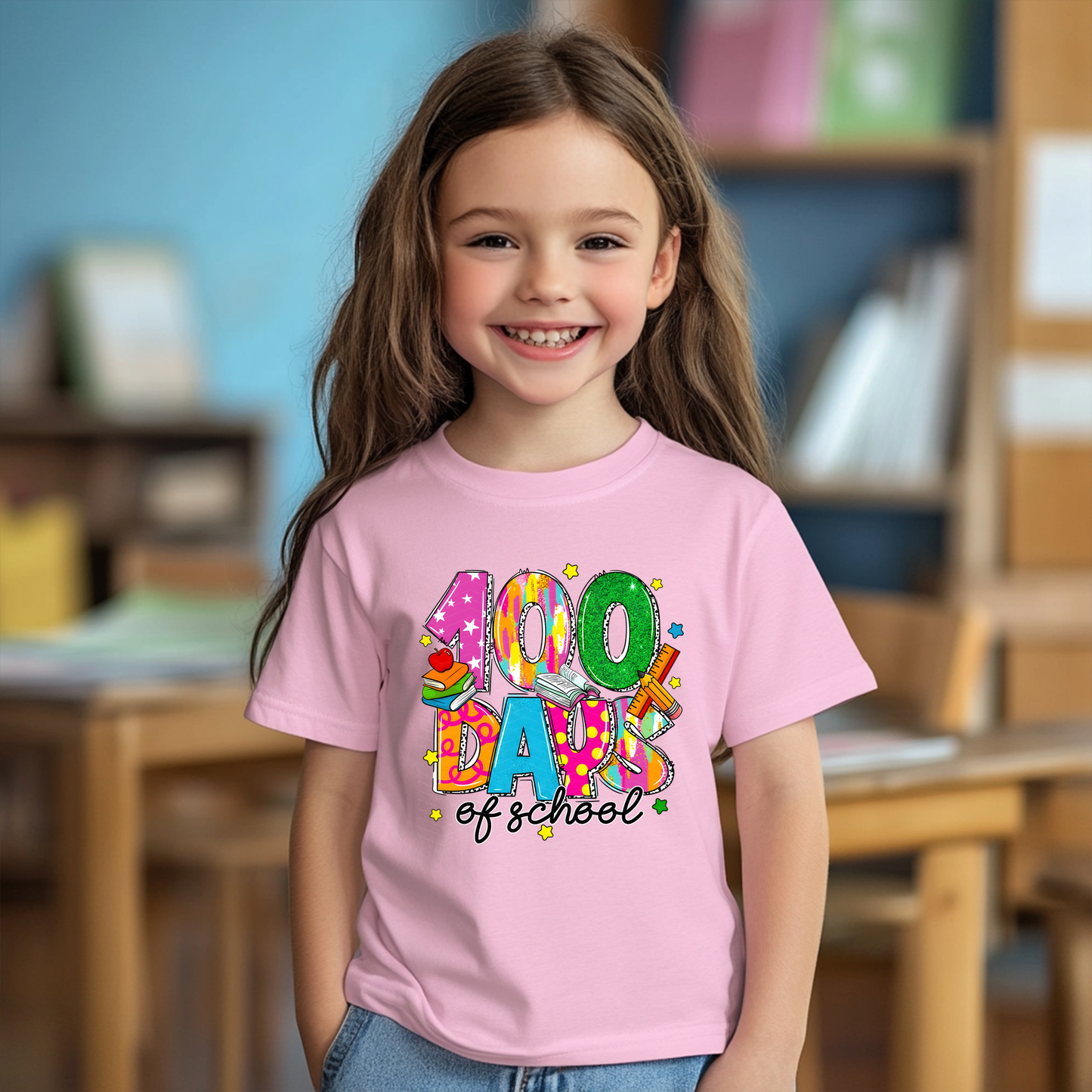100 Days of School Pink Brushstroke DTF TRANSFER