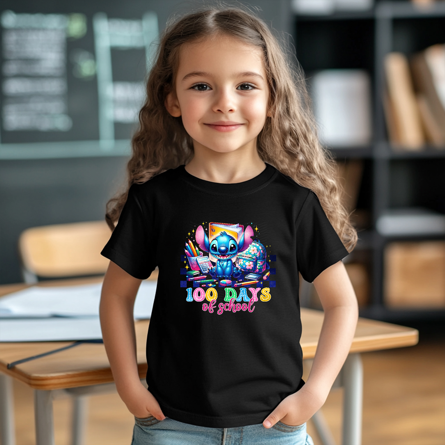 100 Days of School Stitch Floral Backpack DTF TRANSFER