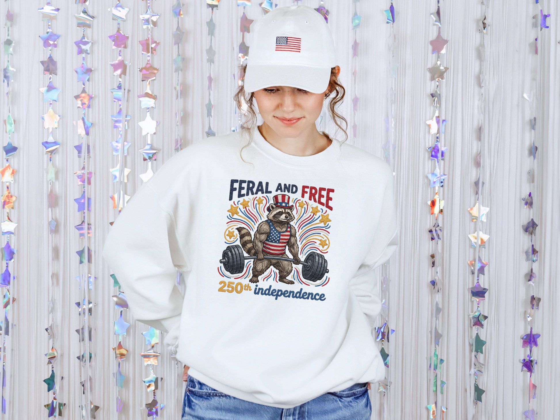 Feral And Free 250th Independence Weightlifting Raccoon DTF TRANSFER