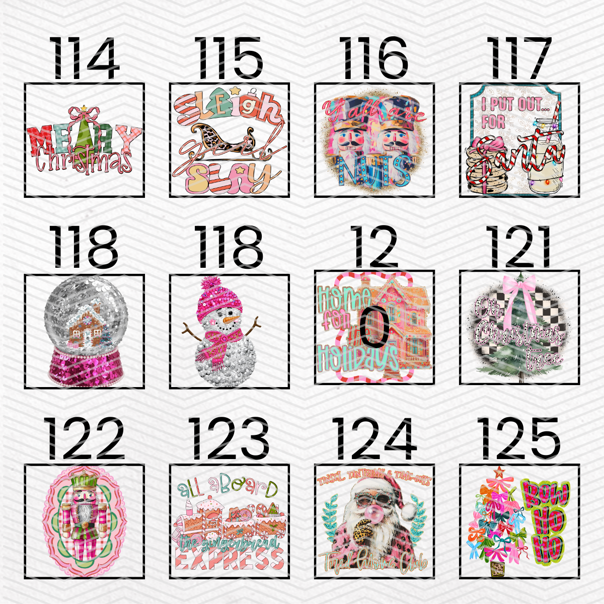 PINK CHRISTMAS $2 Transfers - LIVE SALE ONLY Printed Transfers Unlimited Quantities Flat Rate Shipping $10 via UPS Final Sales No Returns or Exchanges