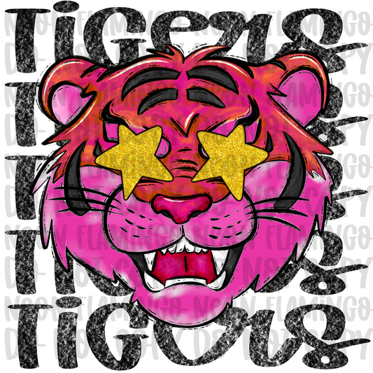 Preppy Mascot PINK Tiger DTF TRANSFER