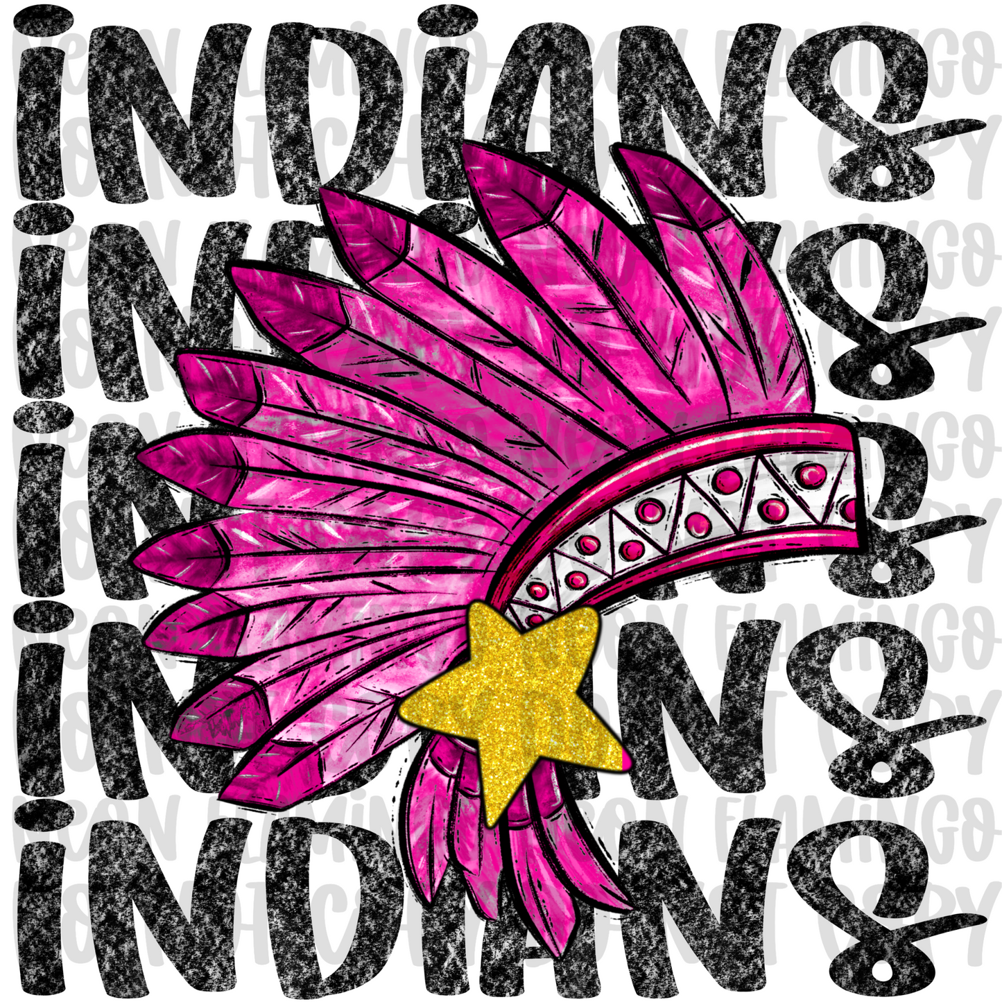 Preppy Mascot PINK Indians DTF TRANSFER