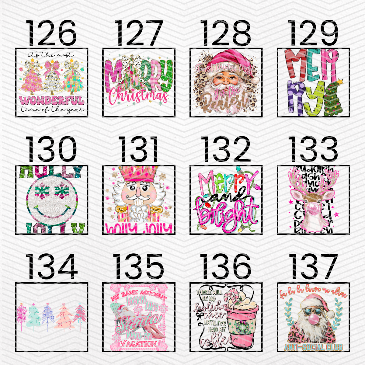 PINK CHRISTMAS $2 Transfers - LIVE SALE ONLY Printed Transfers Unlimited Quantities Flat Rate Shipping $10 via UPS Final Sales No Returns or Exchanges