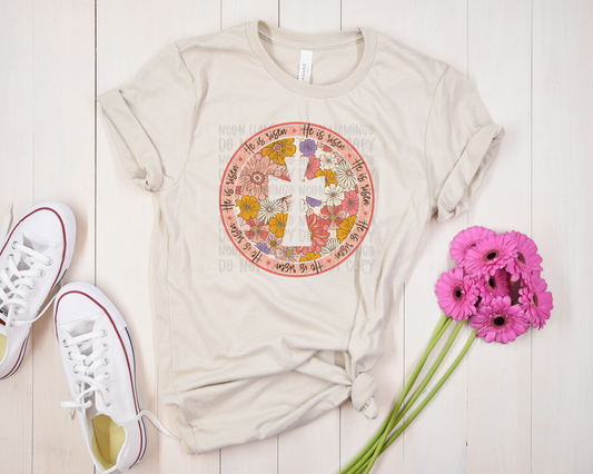 He Is Risen Floral Circle Cross DTF TRANSFER