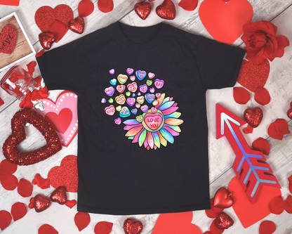 Neon Candy Hearts Sunflower DTF TRANSFER