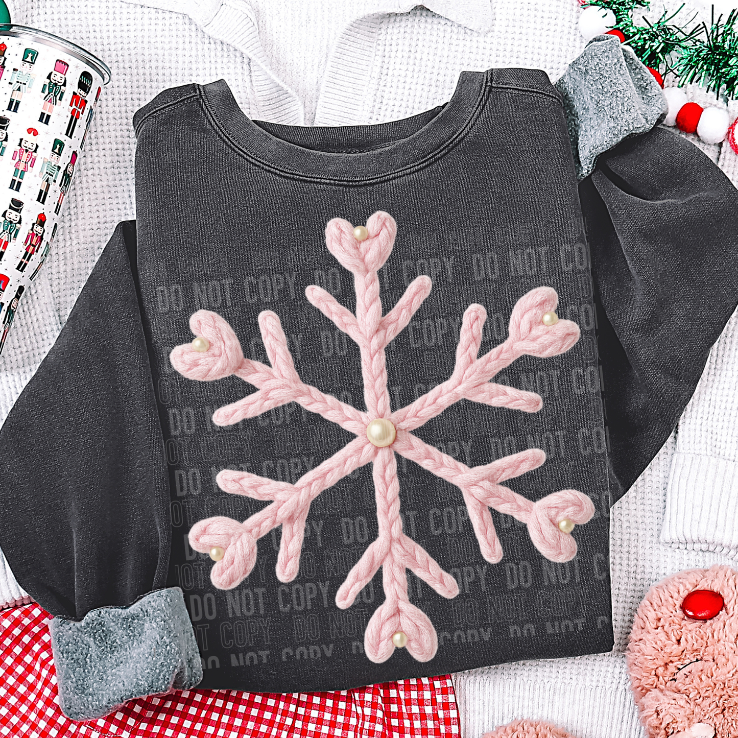 PINK SNOWFLAKE PEARL FAUX YARN DTF TRANSFER