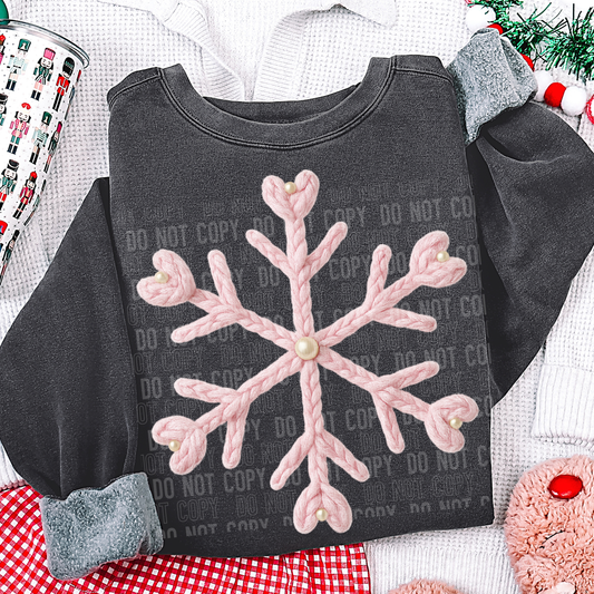 PINK SNOWFLAKE PEARL FAUX YARN DTF TRANSFER