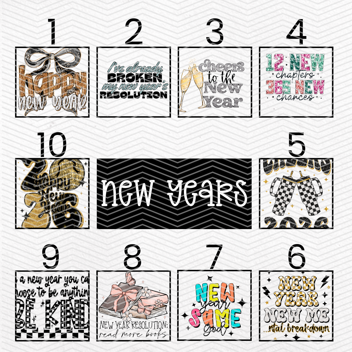 NEW YEARS $2 Transfers - LIVE SALE ONLY Printed Transfers Unlimited Quantities Flat Rate Shipping $10 via UPS Final Sales No Returns or Exchanges