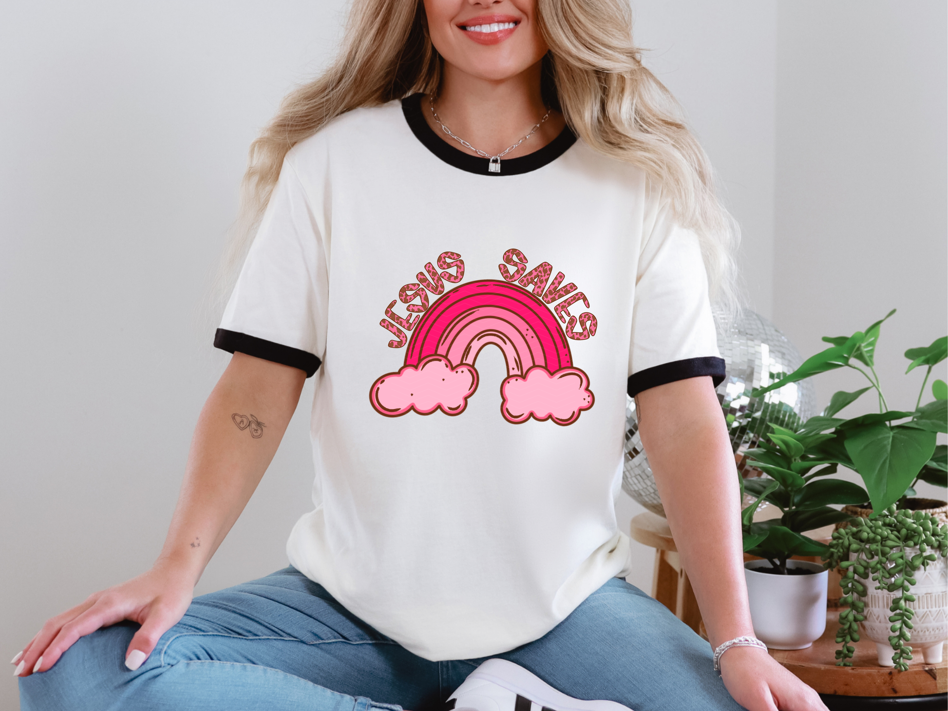 Jesus Saves pink rainbow DTF TRANSFER