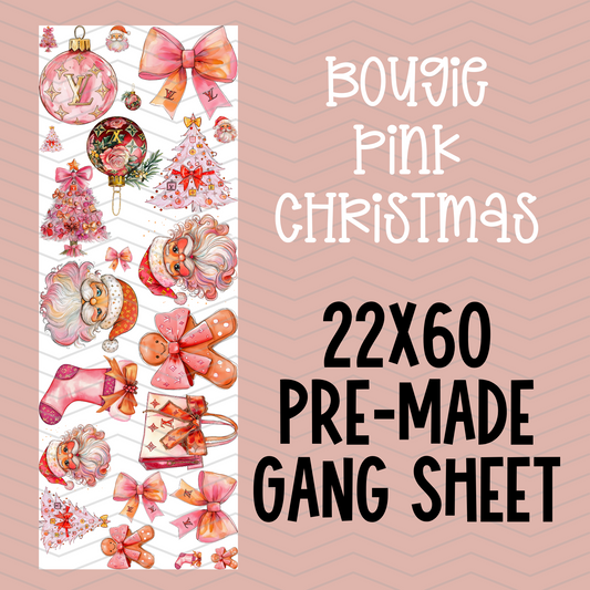 Bougie Pink Christmas Pre-Made Gang Sheet - 22x60