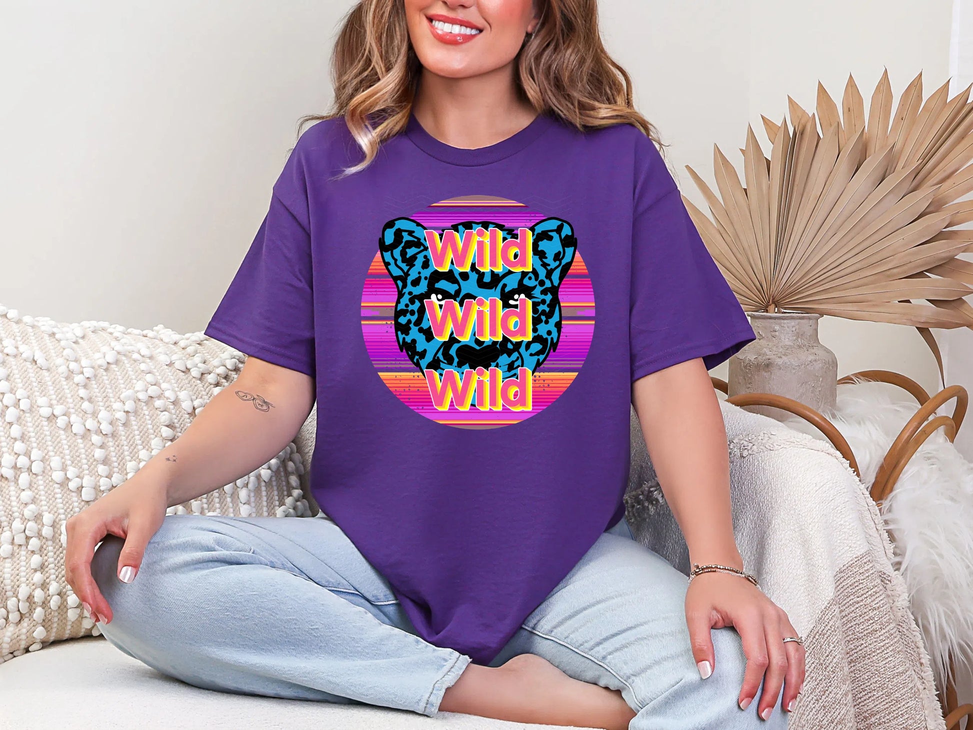 Blue Leopard Cheetah Retro Serape Sun DTF TRANSFER