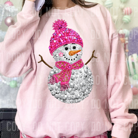 SNOWMAN PINK DIAMOND SEQUINS DTF TRANSFER