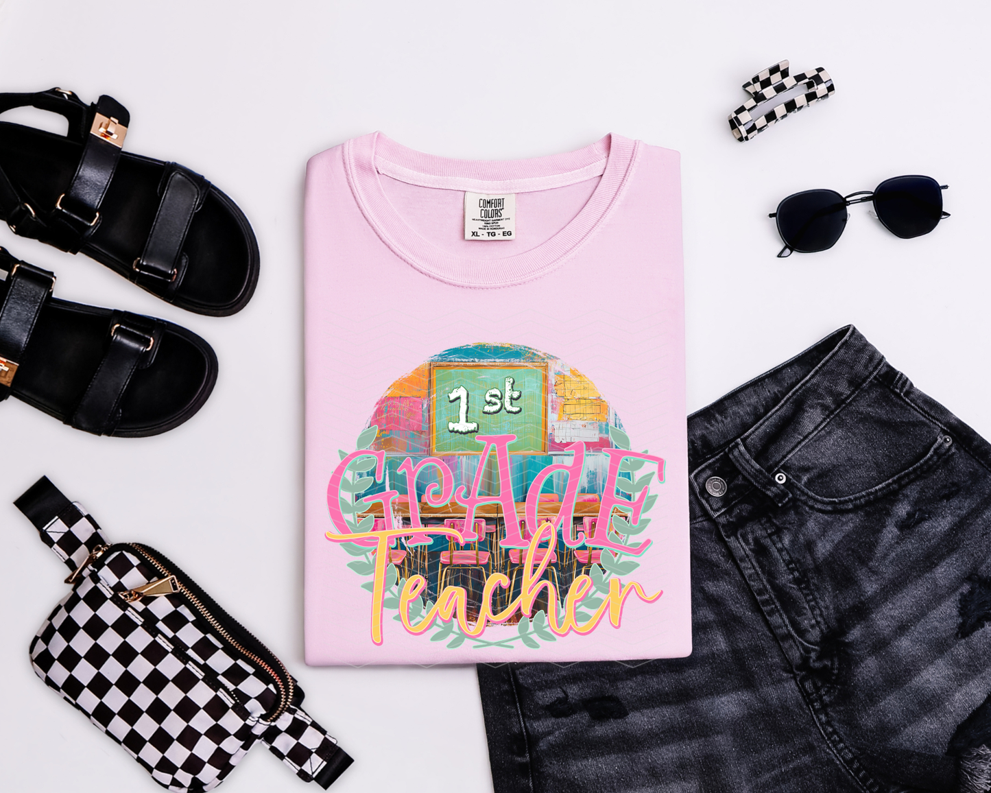 1st Grade Teacher Watercolor Laurel Wreath | 12 Styles | DTF TRANSFER