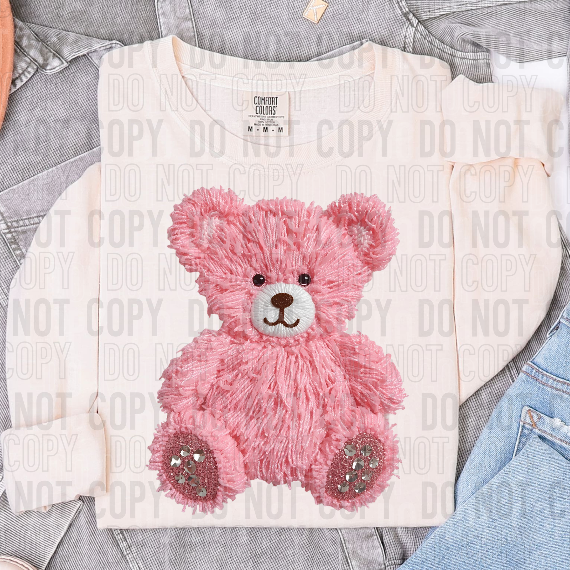 PINK BEAR FAUX YARN DTF TRANSFER