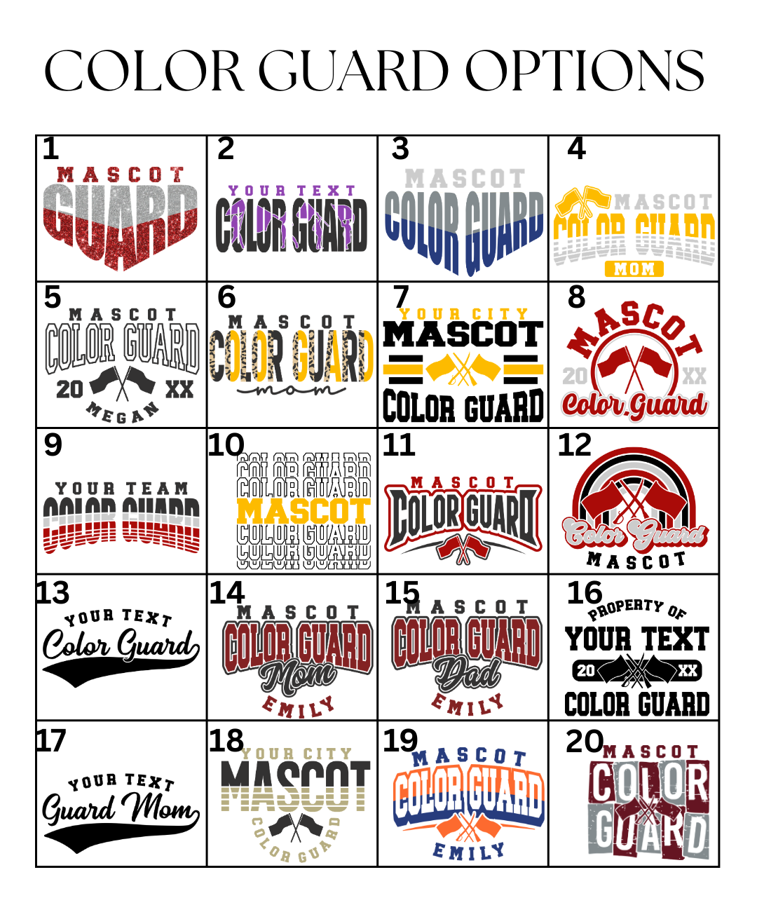 Custom Color Guard & Winter Guard Designs DTF TRANSFER