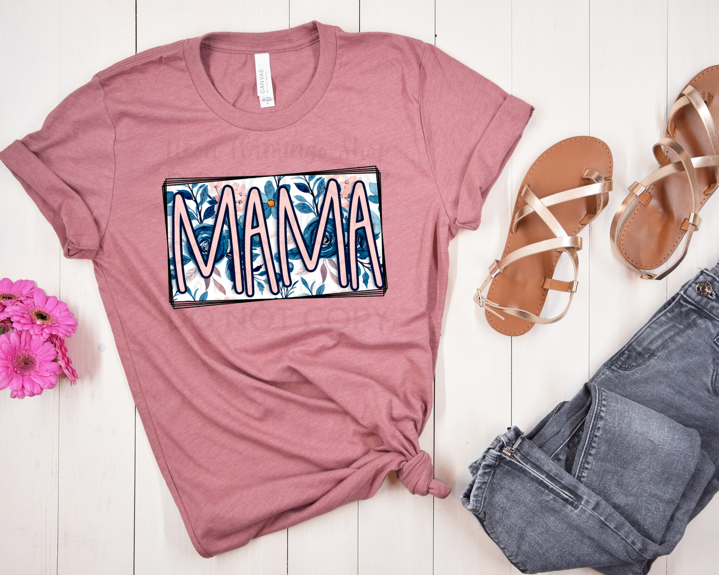 Pink and Blue Floral Mama DTF TRANSFER