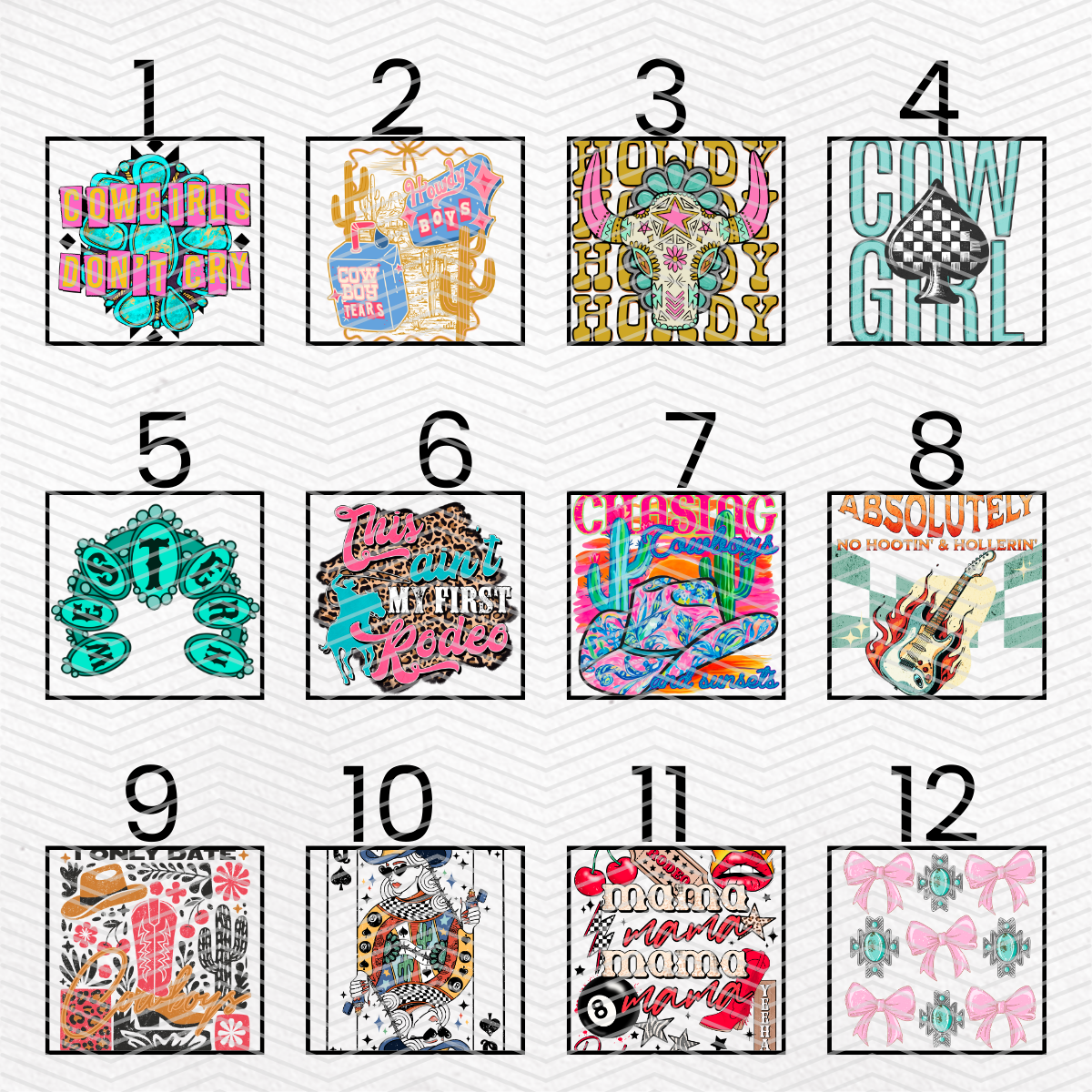 WESTERN $2 Transfers - LIVE SALE ONLY Printed Transfers Unlimited Quantities Flat Rate Shipping $10 via UPS Final Sales No Returns or Exchanges