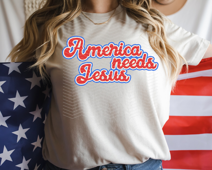 America Needs Jesus RWB DTF TRANSFER