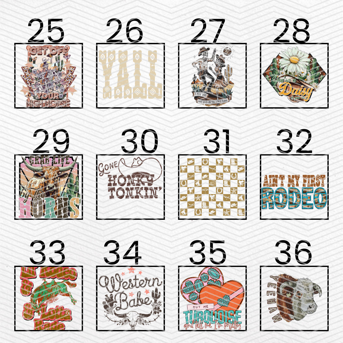 WESTERN $2 Transfers - LIVE SALE ONLY Printed Transfers Unlimited Quantities Flat Rate Shipping $10 via UPS Final Sales No Returns or Exchanges