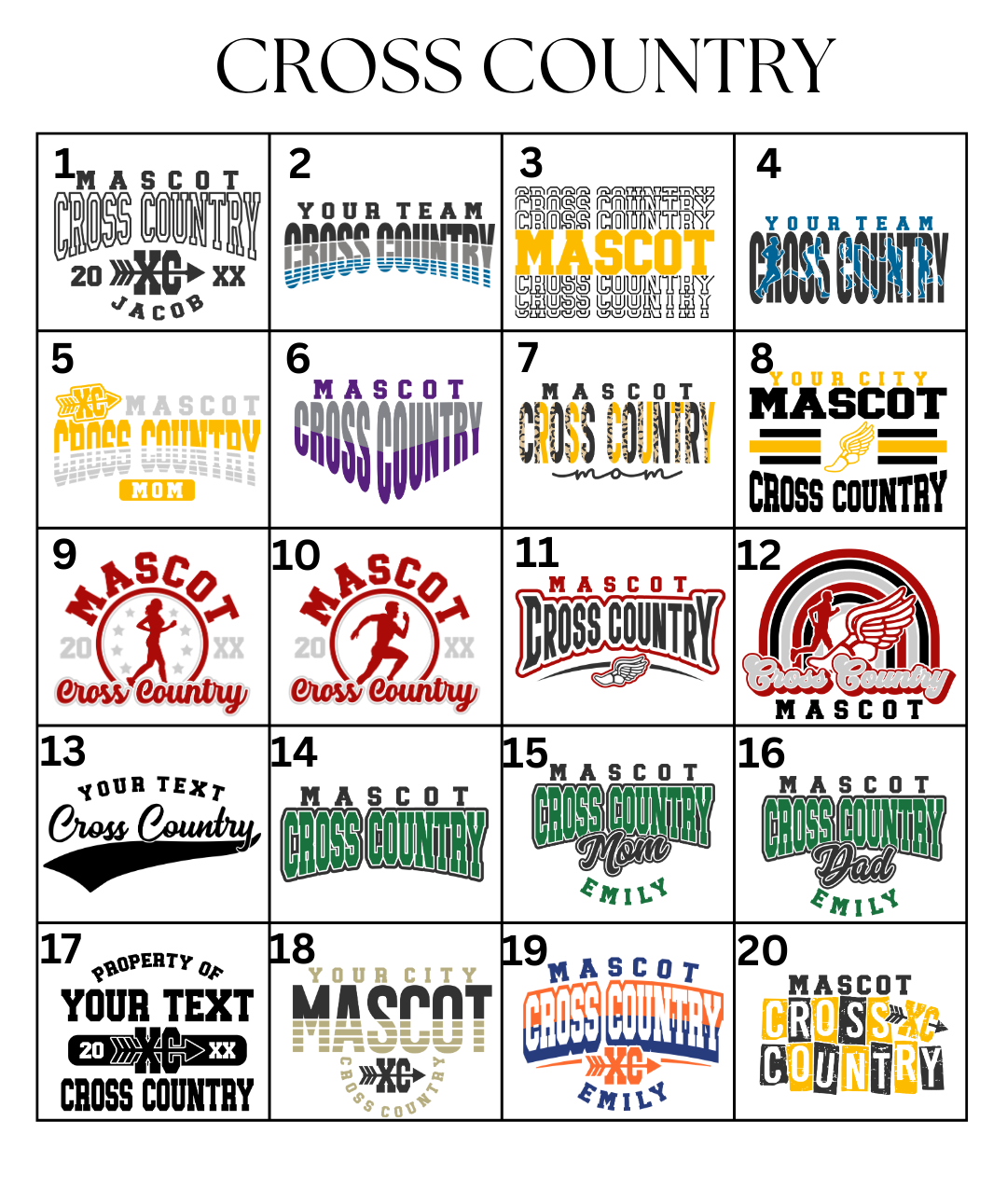 Custom Cross Country Designs DTF TRANSFER