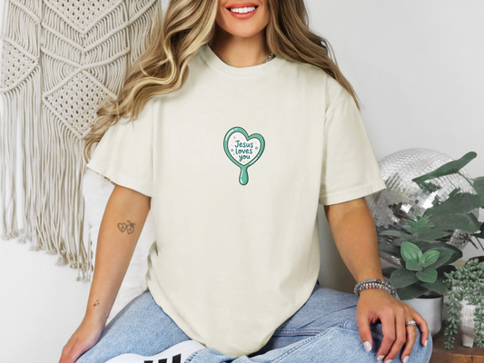 Jesus Loves You Heart Mirror DTF TRANSFER