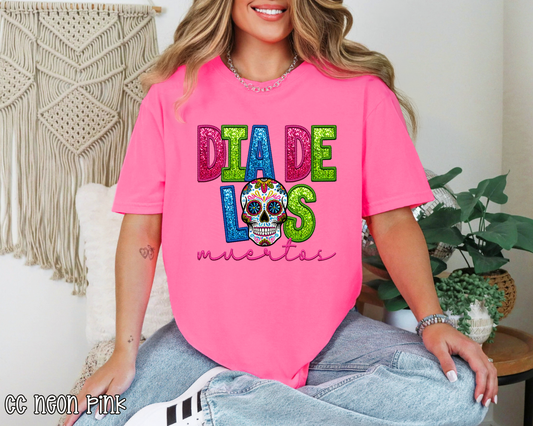 Dia De Los Muertos Faux Embroidery Glitter DTF TRANSFER