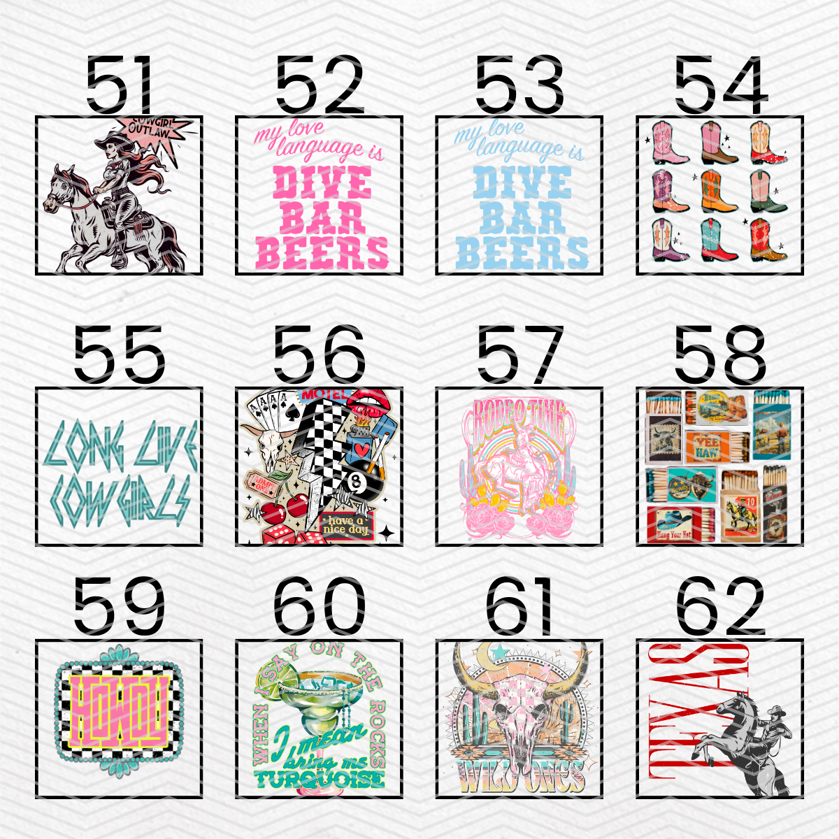 WESTERN $2 Transfers - LIVE SALE ONLY Printed Transfers Unlimited Quantities Flat Rate Shipping $10 via UPS Final Sales No Returns or Exchanges