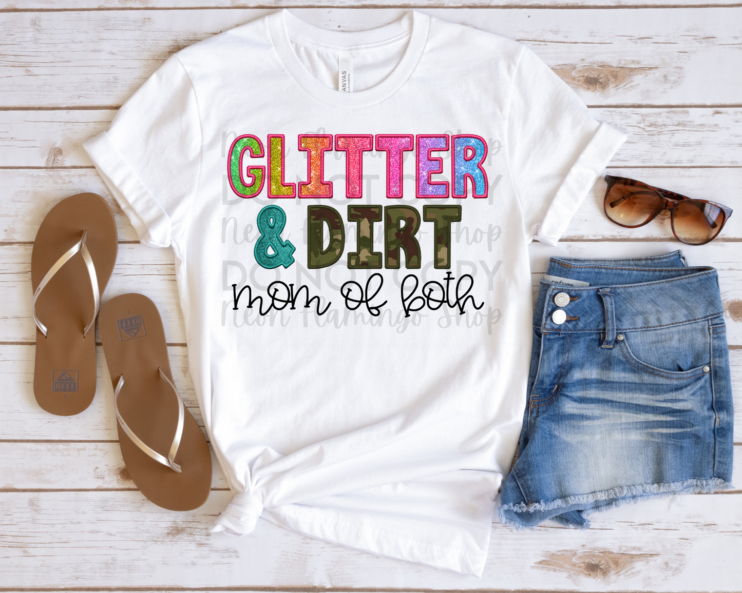 Glitter & Dirt Mom of Both Faux Embroidery DTF TRANSFER