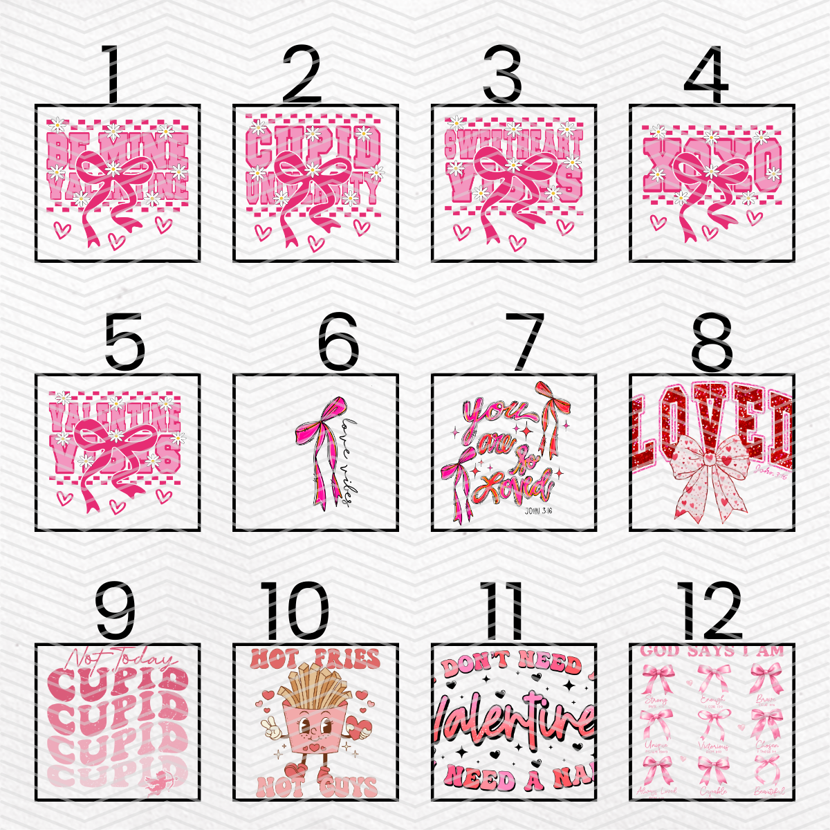 VALENTINE'S DAY $2 Transfers - LIVE SALE ONLY Printed Transfers Unlimited Quantities Flat Rate Shipping $10 via UPS Final Sales No Returns or Exchanges