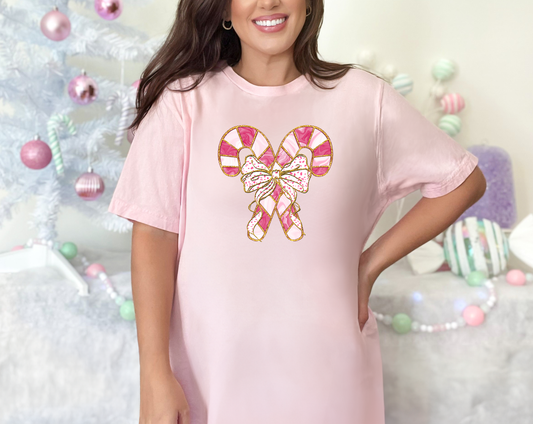 Pink Candy Canes Bow DTF TRANSFER