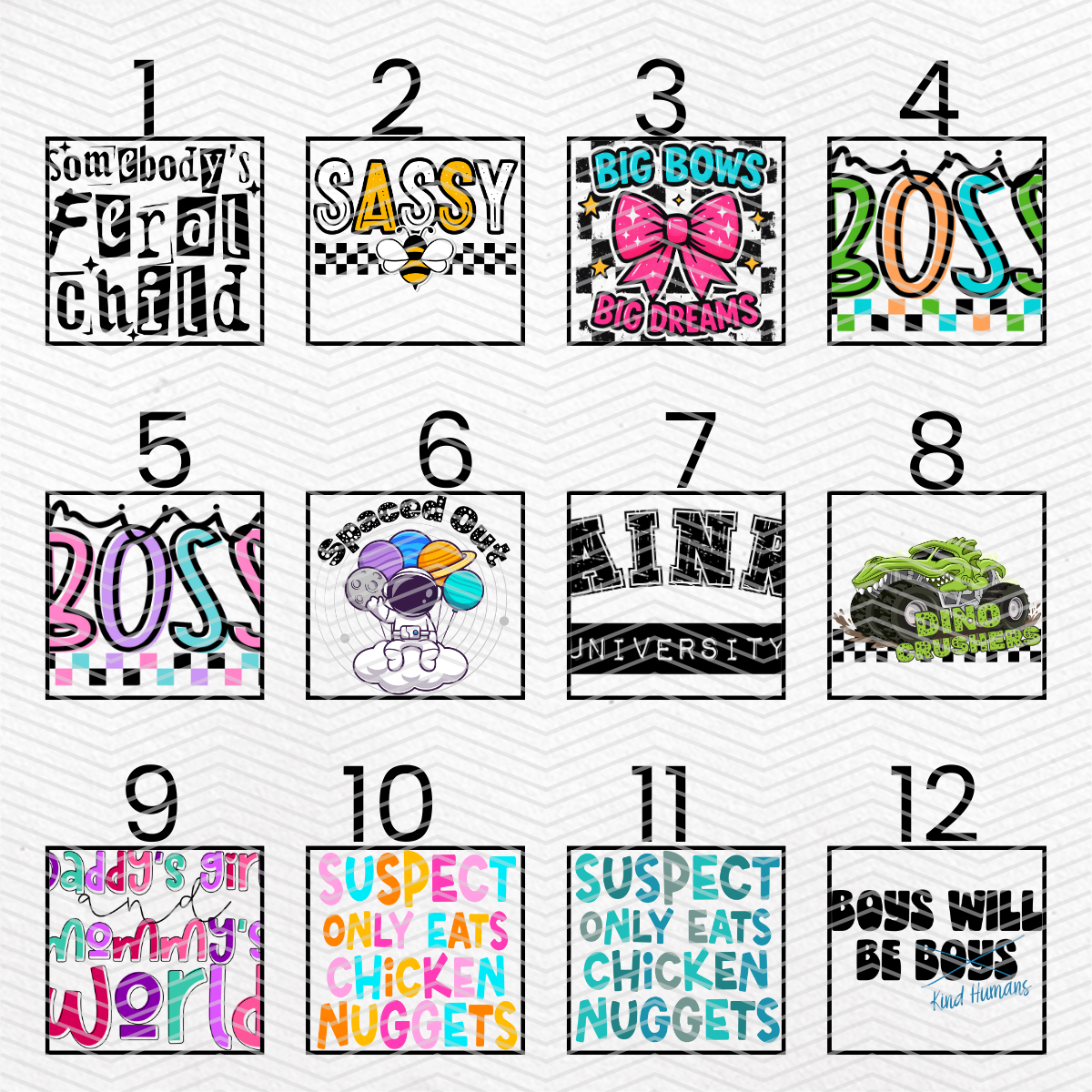 FOR THE LITTLES $2 Transfers - LIVE SALE ONLY Printed Transfers Unlimited Quantities Flat Rate Shipping $10 via UPS Final Sales No Returns or Exchanges