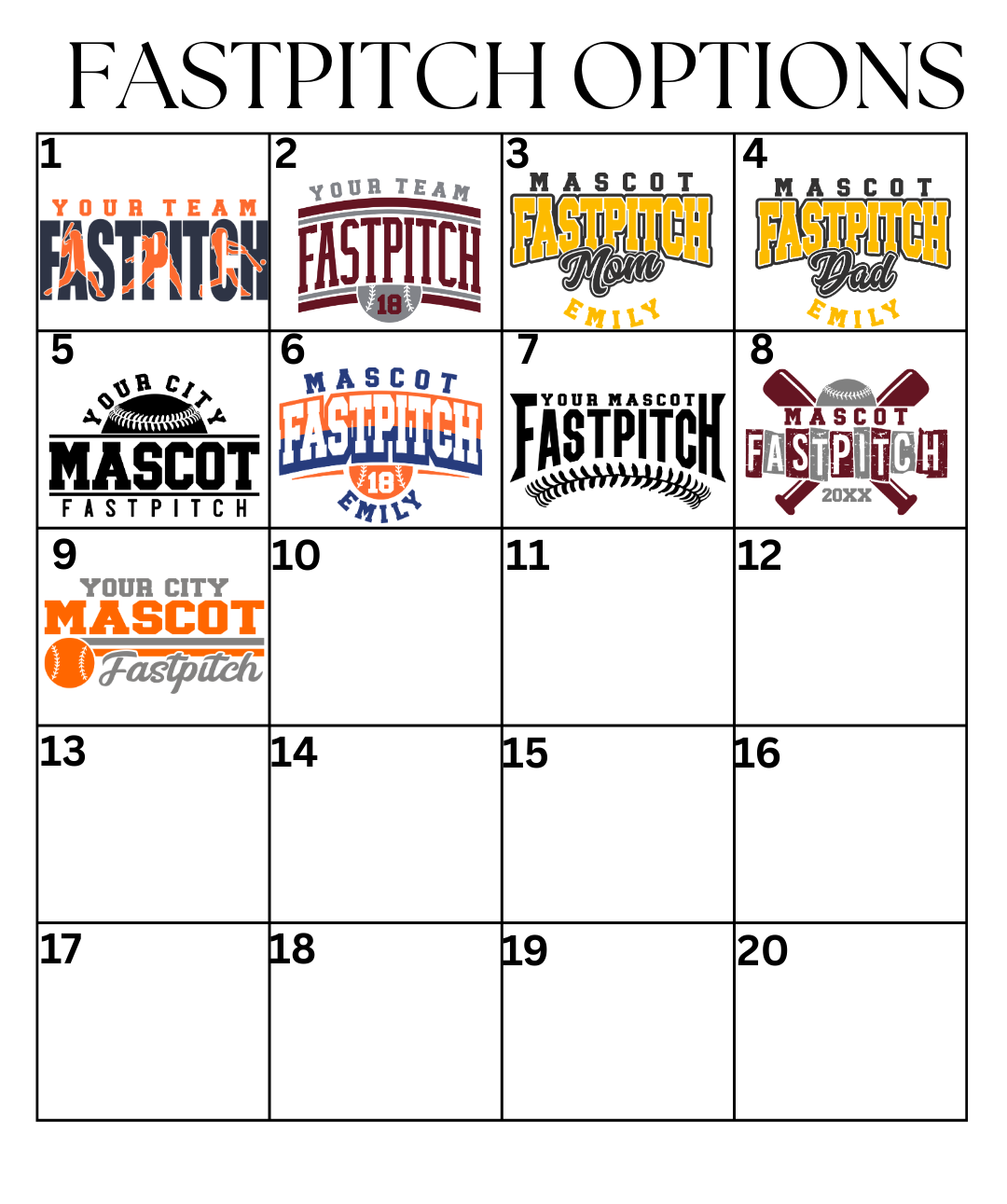 Custom Fastpitch Designs DTF TRANSFER