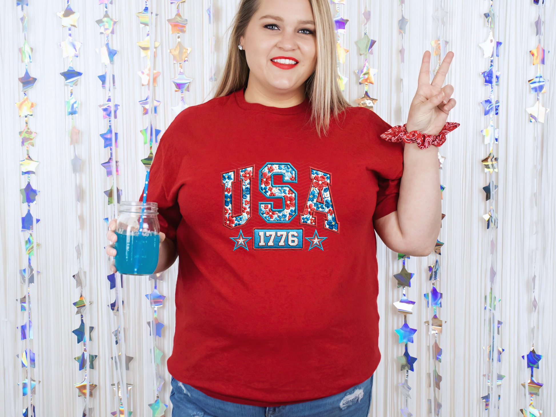 USA 1776 Floral Faux Embroidery DTF TRANSFER