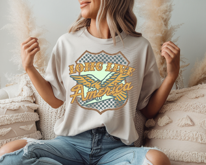 Long Live America Shield Gold Brown DTF TRANSFER