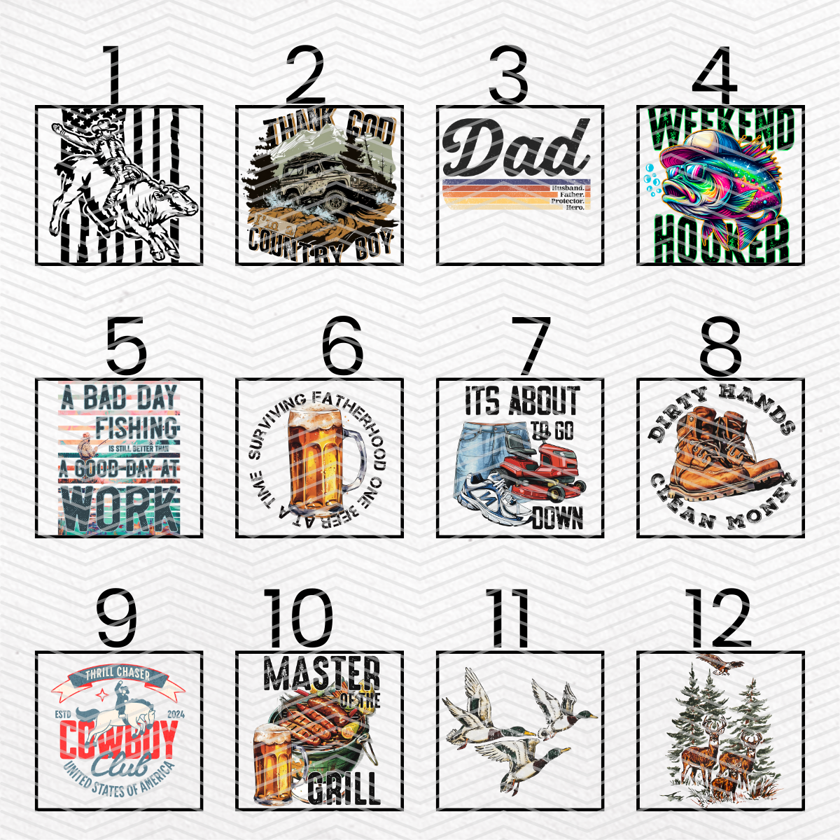 FOR THE GUYS $2 Transfers - LIVE SALE ONLY Printed Transfers Unlimited Quantities Flat Rate Shipping $10 via UPS Final Sales No Returns or Exchanges