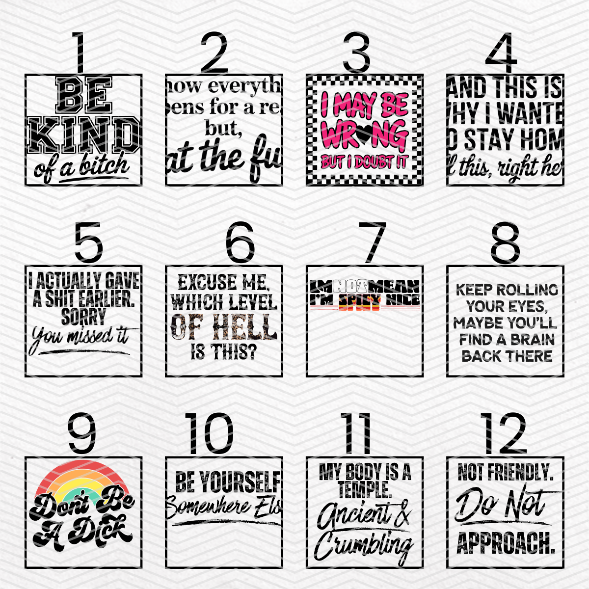 SNARKY $2 Transfers - LIVE SALE ONLY Printed Transfers 11" Print Size Unlimited Quantities Flat Rate Shipping $10 via UPS Final Sales No Returns or Exchanges