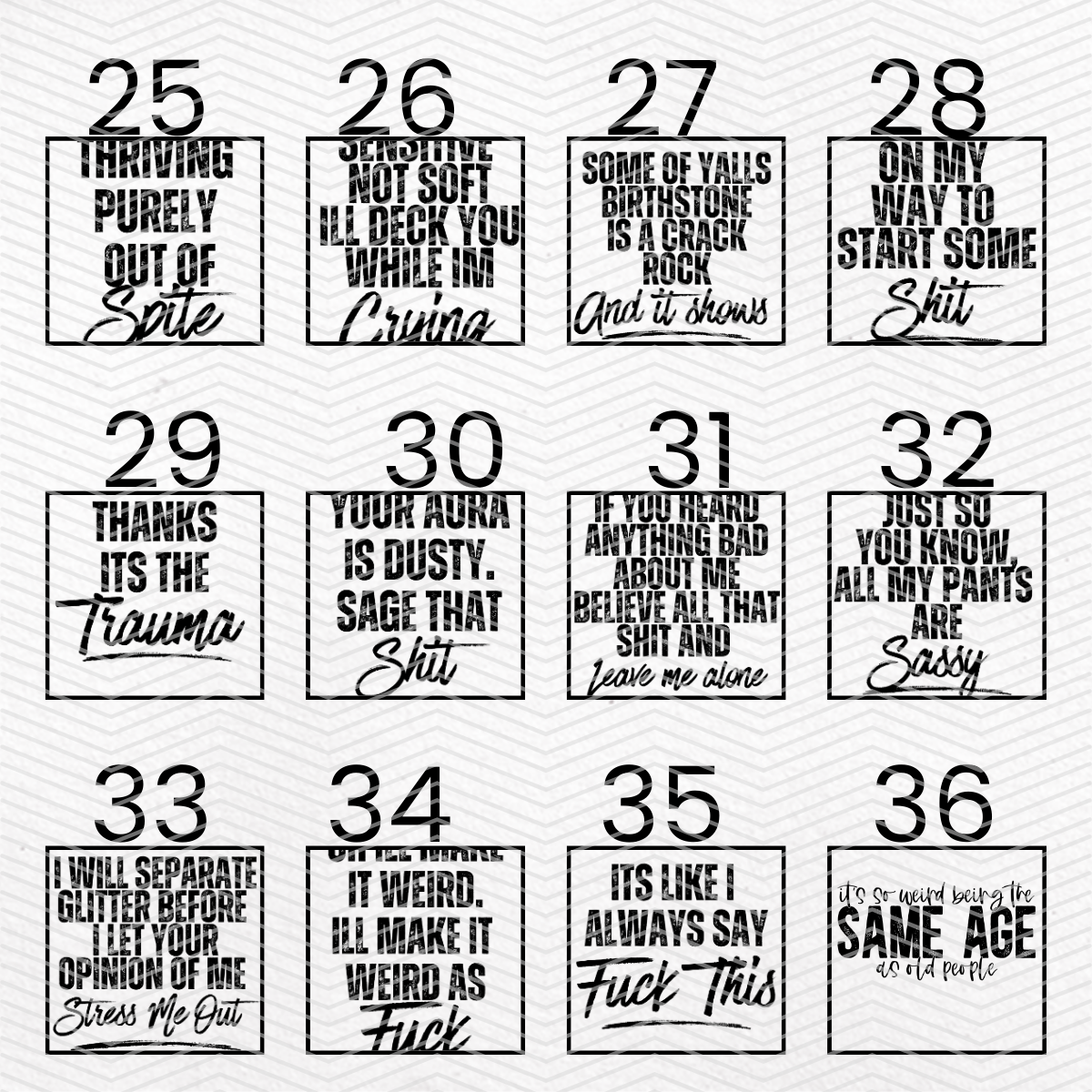 SNARKY $2 Transfers - LIVE SALE ONLY Printed Transfers 11" Print Size Unlimited Quantities Flat Rate Shipping $10 via UPS Final Sales No Returns or Exchanges