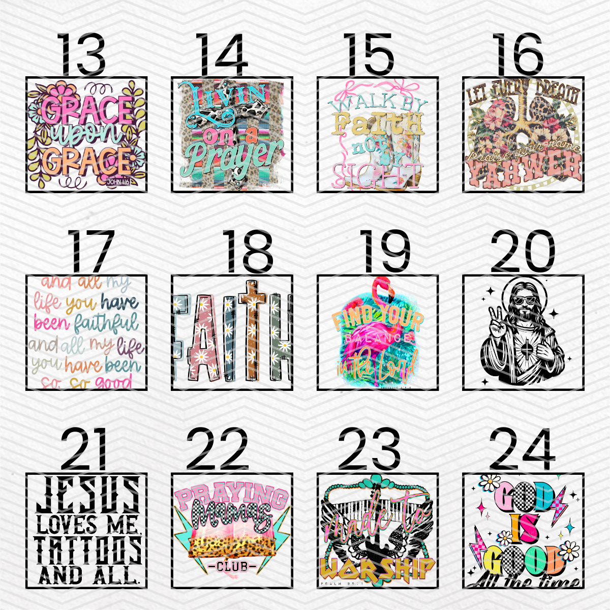 FAITH-BASED $2 Transfers - LIVE SALE ONLY Printed Transfers Unlimited Quantities Flat Rate Shipping $10 via UPS Final Sales No Returns or Exchanges