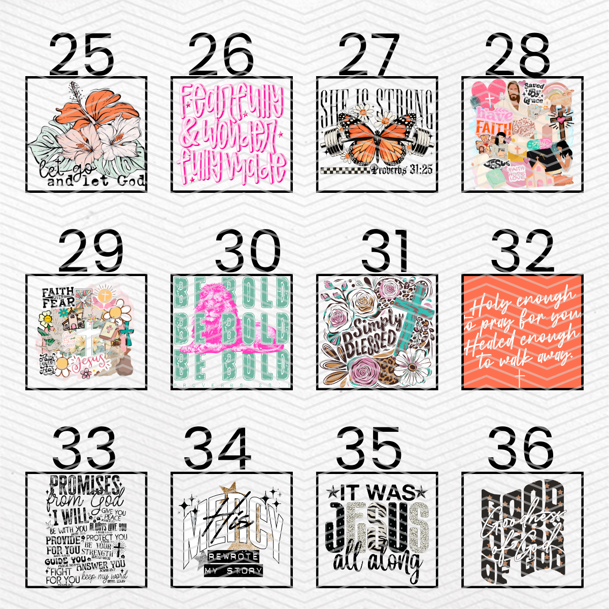 FAITH-BASED $2 Transfers - LIVE SALE ONLY Printed Transfers Unlimited Quantities Flat Rate Shipping $10 via UPS Final Sales No Returns or Exchanges