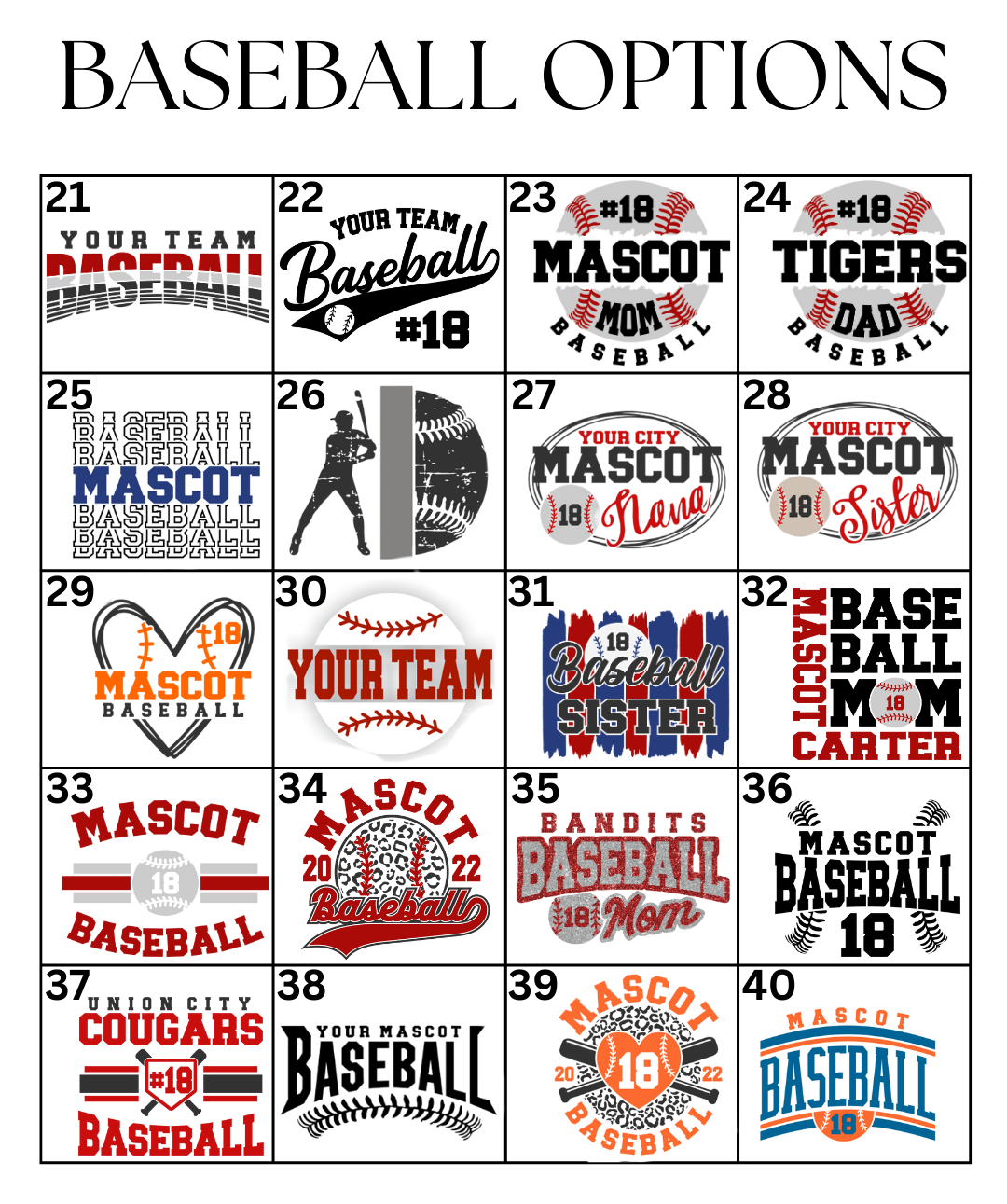 Custom Baseball Designs DTF TRANSFER