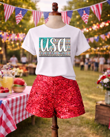 USA Flag Land That I Love America Teal Purple DTF TRANSFER