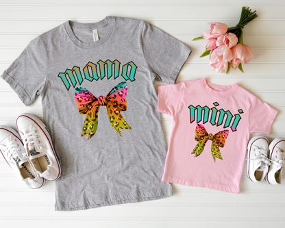 Mama and Mini Leopard Bow Gradient DTF TRANSFER