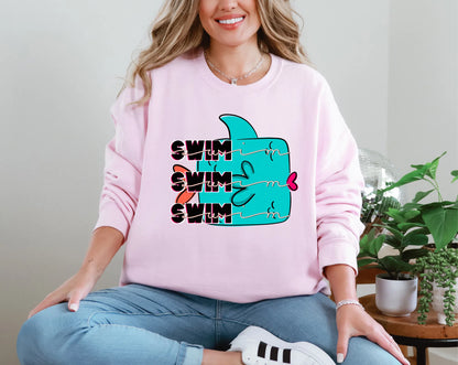 Swim Swim Swim Doodle Fish Pink DTF TRANSFER