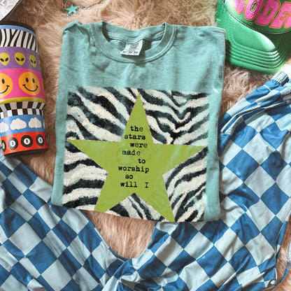 If The Stars Were Made To Worship So Will I Zebra Green DTF TRANSFER
