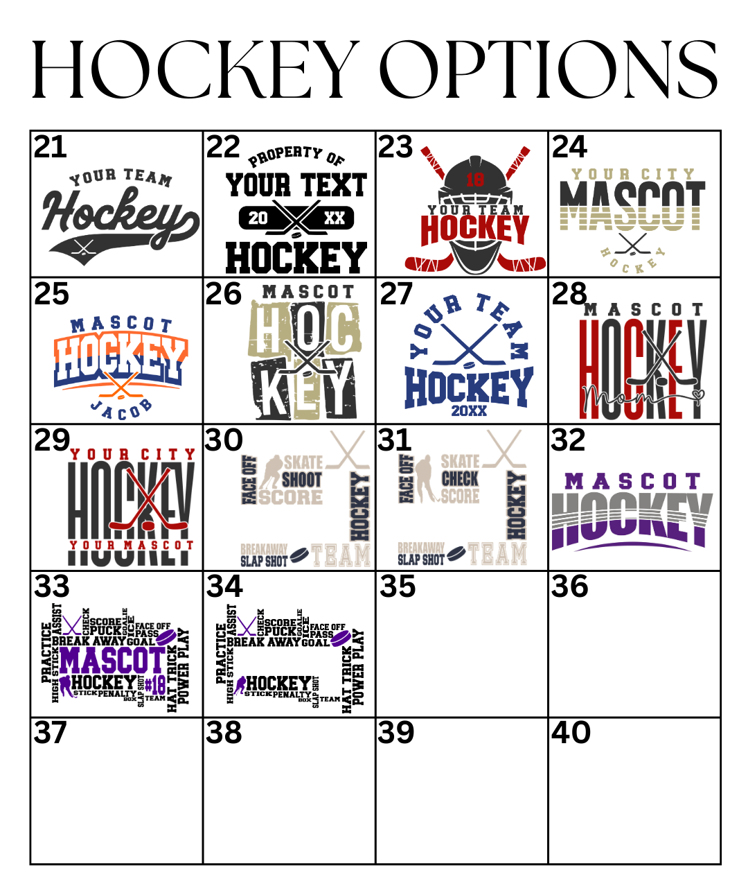 Custom Hockey Designs DTF TRANSFER