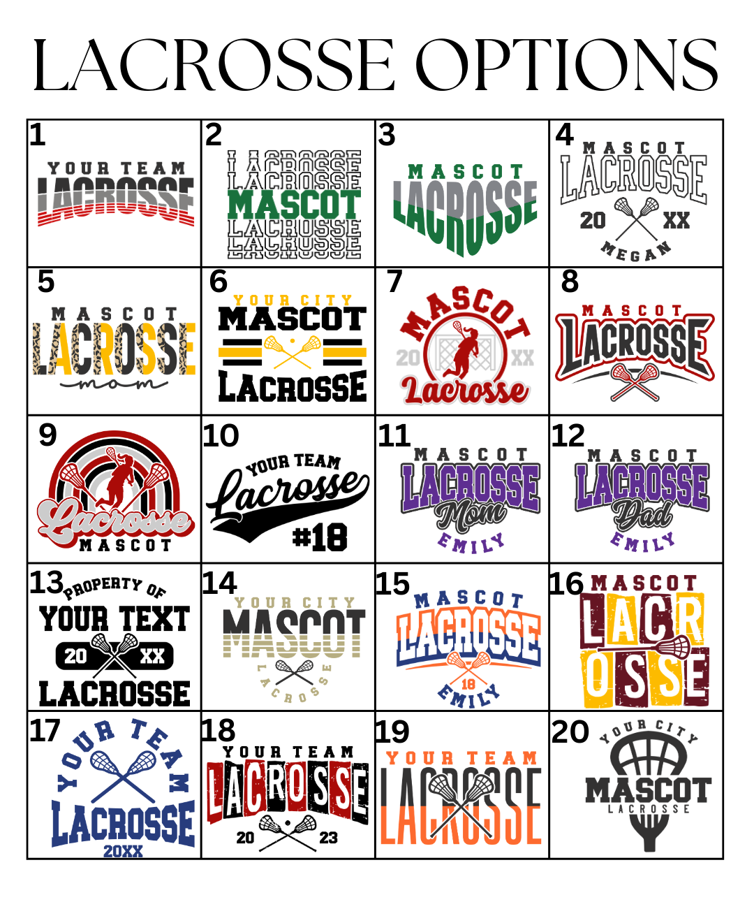 Custom Lacrosse Designs DTF TRANSFER