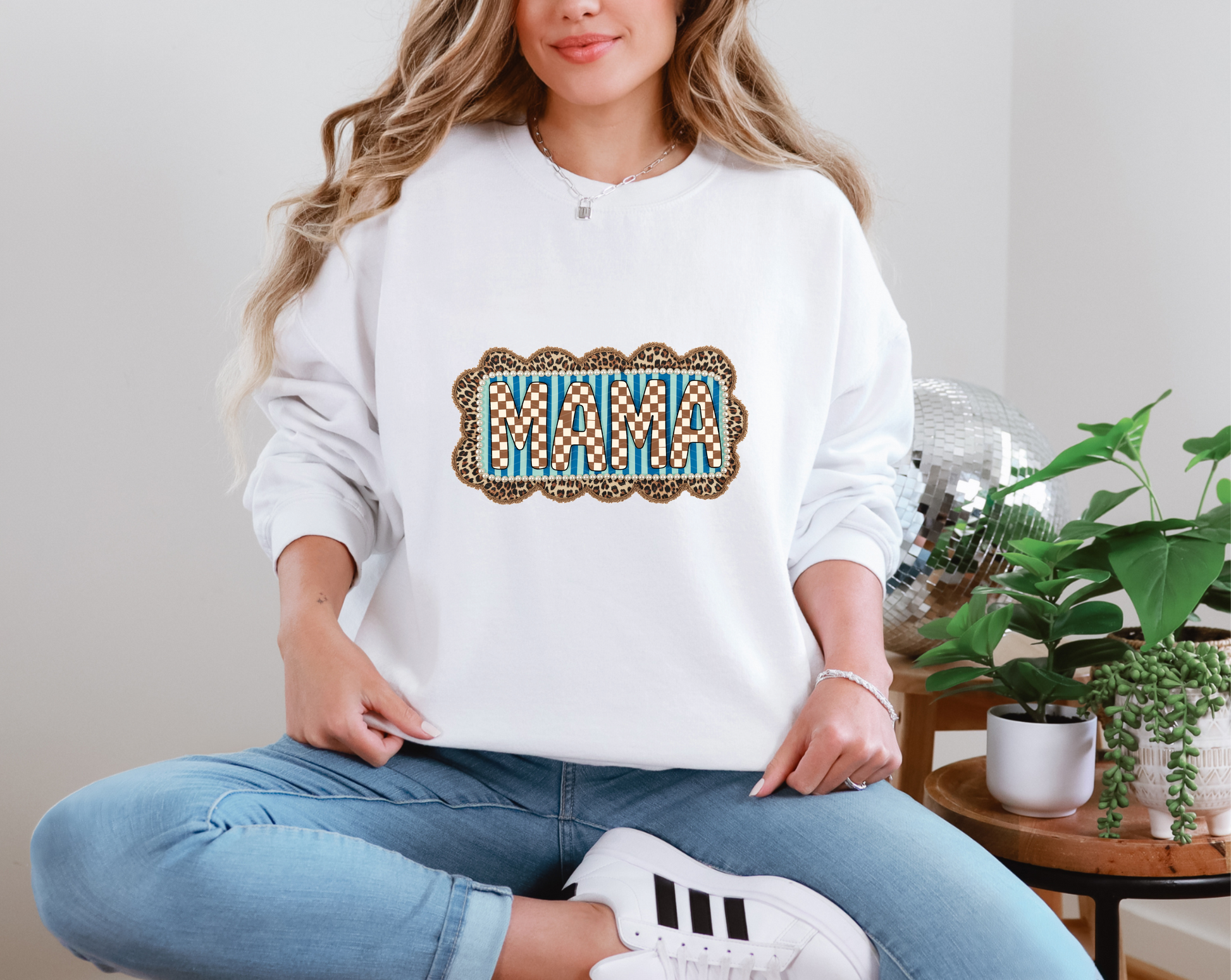 Mama Checkered Pearls Leopard DTF TRANSFER