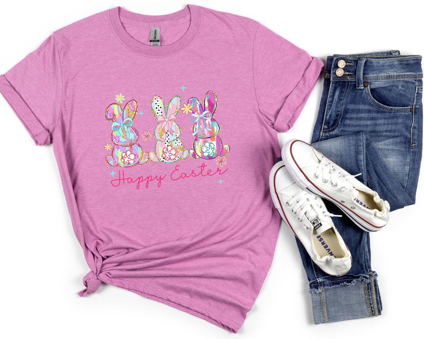 Happy Easter Brushstroke Bunny Trio DTF TRANSFER