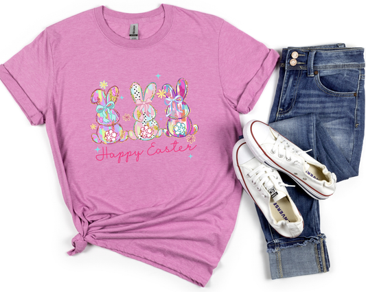 Happy Easter Brushstroke Bunny Trio DTF TRANSFER